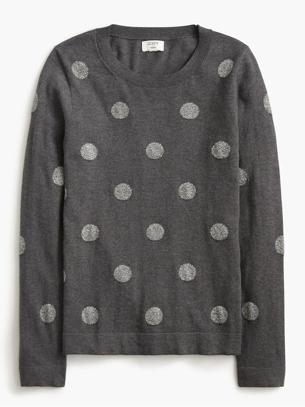 J. Crew Charcoal Crewneck Sweater with Silver Polka Dots